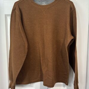 Brown Long Sleeve Waffle Knit Shirt